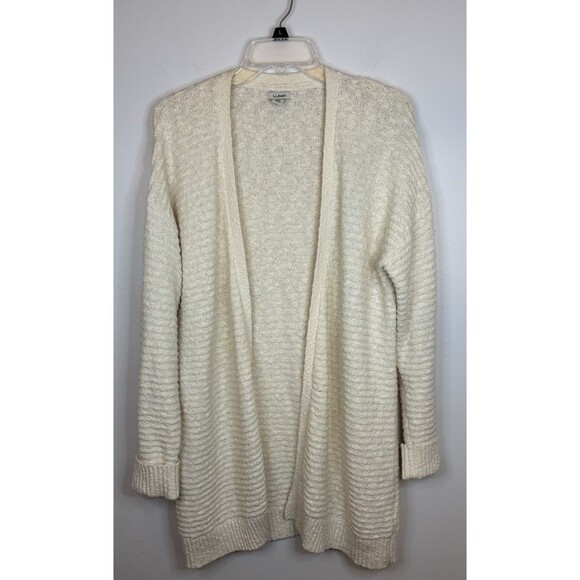 LL BEAN Midweight Ivory Open Front Cardigan Women XL Chunky Knit Duster Cotton - Picture 1 of 9